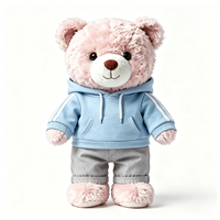Ours en peluche moelleux avec tenue tendance : sweat à capuche bleu ciel et pantalon gris – Ours en peluche personnalisé
