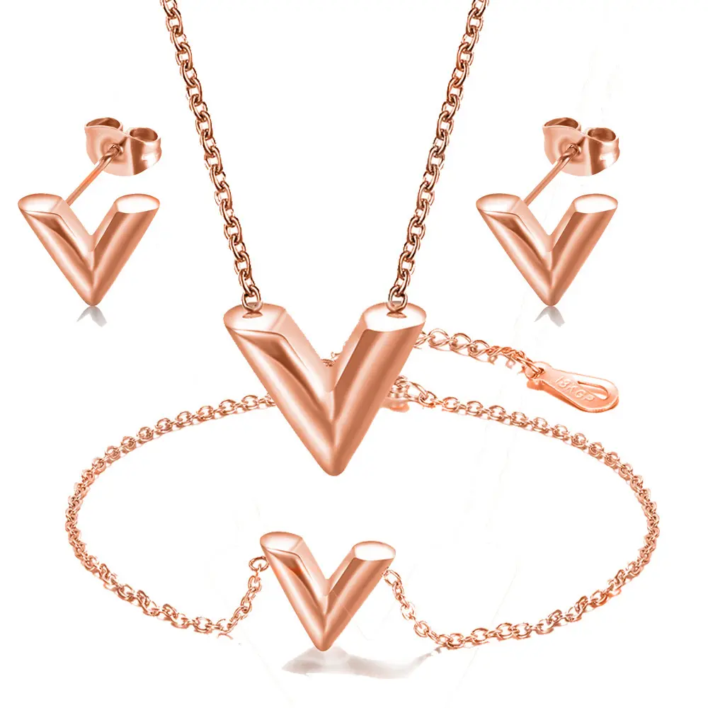 Conjunto de collar y pendientes sencillos de estilo tridimensional para mujer, set de joyería con cadena y colgante en V