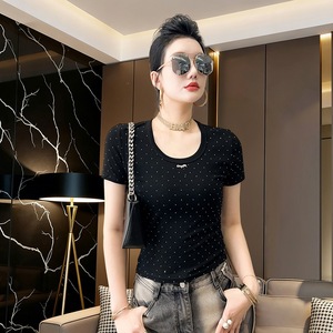 Nuova T-shirt Estiva Slim-fit alla Moda, Versatile, con Strass Brillanti, Sexy, a Maniche Corte per Donne - Product Image 4