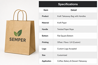 Sac en papier kraft brun personnalisé rectangulaire SOS pour boulangerie, emballage alimentaire, sac à lunch blanc avec logo