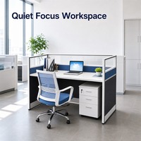 Bureau en panneaux de particules E1 avec plateau de 25 mm d'épaisseur, cloison en verre dépoli et meuble à 3 tiroirs blanc