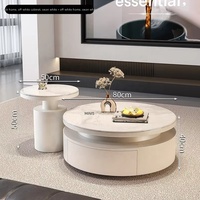 Meubles de salon, tables basses rondes modernes en bois et marbre, grandes et petites, combinées, avec espace de rangement avec tiroirs