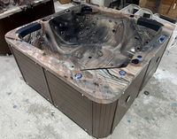Spa de jardin extérieur, grande piscine en acrylique pour 5 personnes, noir, bain à remous et baignoire avec éclairage LED