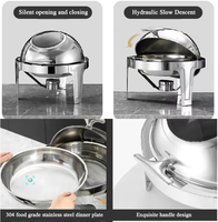 Autres fournitures hôtelières et de restauration : Réchauds de luxe pour aliments, Chafing dish rond hydraulique à charnières, Plat de buffet doré