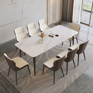 Meubles de salle à manger modernes, <span class=keywords><strong>table</strong></span> à manger <span class=keywords><strong>rectangulaire</strong></span> nordique de luxe légère avec plateau en dalle de roche et pieds en métal, pour 4 ou 6 <span class=keywords><strong>personnes</strong></span> - Product Image 2