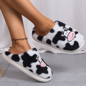 Wholesale Dropshipping Cartoon Cow Winter <strong>Thermal</strong> Warm Anti-Slippery Soft Plush <strong>Slippers</strong> for <strong>Men</strong> Women - Product Image 3