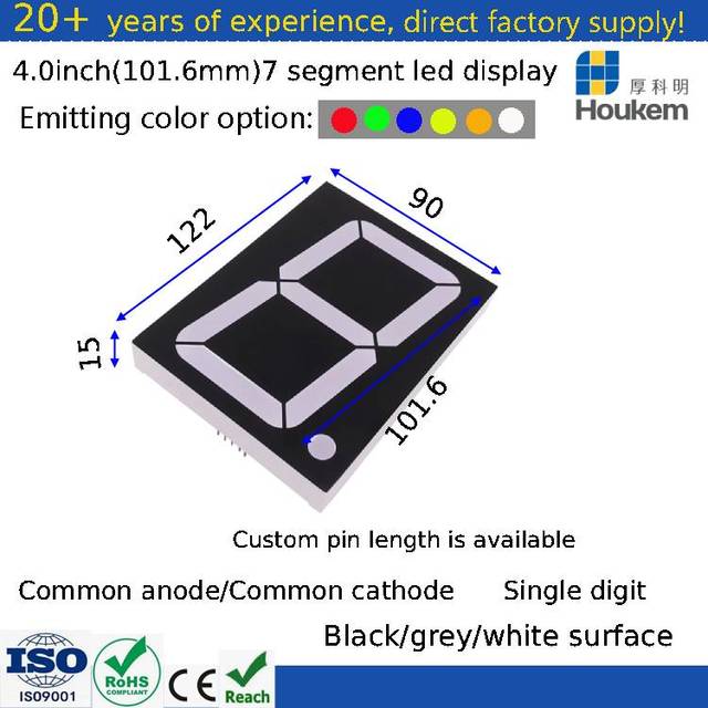 HOUKEM-40011-BW Large 100mm 4 Inch 7 Segment Display 4" Led Digital Seven Segment Display White