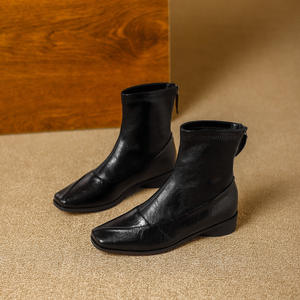 Chunky-heeled Lace-up Knee-high Ankle <b>Boots</b>-genuine Leather Anti-slip Fashionable Versatile Elegant Slim <b>Boots</b> for Autumn Winter - Product Image 3