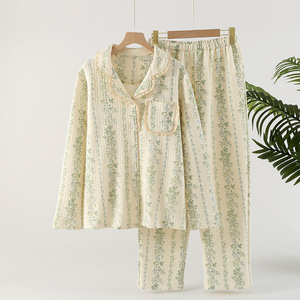 Set di <span class=keywords><strong>pigiama</strong></span> inverno donna manica lunga 100% fiori di <span class=keywords><strong>cotone</strong></span> Set Homewear in pizzo - Product Image 3