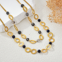 Colliers superposés tendance pour femmes en pierres naturelles, chaîne en acier inoxydable plaqué PVD doré, accessoire de mode