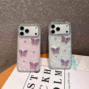 เคสโทรศัพท์มือถือลายเปลือกหอยไล่สีรูปโบว์ผีเสื้อ สำหรับ iPhone 17 16 15 Pro Max ประดับเพชร เปลือกหอยสีรุ้งเหลือบรุ้ง ฝาหลังแบบไล่เฉดสี - Product Image 2