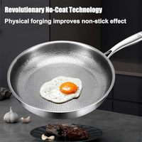 Poêle de cuisson en acier inoxydable martelé en titane, multicouche, antiadhésive sans revêtement, avec couvercle à motif feuille de lotus