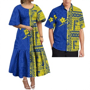 Vestido Popular al por Mayor Personalizado de Manga Corta para Niñas con Patrón Tribal Geométrico Bicolor de Palma, de Poliéster, Estilo Islas del Pacífico - Product Image 4