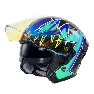 Casco Sec con logotipo personalizado para motocicleta, fibra de carbono, visera doble, casco abierto para motocicleta