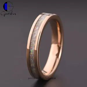 Gentdes Jewelry Fine Jewelry Crushed Fire Opal Inlay Custom Ring 4mm Ceramic Rings Women Opal
