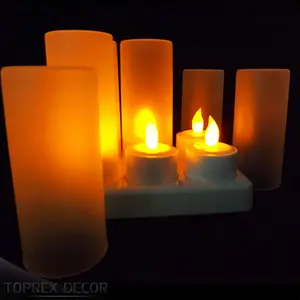 Party Wedding 12Pcs Remote Rgb Control Flickering Flameless Rechargeable Led Tea Light Candles Tealight With Charging Base