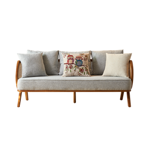 Juego de Sofás de Ratán Natural y Madera de Fresno Estilo Wabi-Sabi con Mesa de Centro Redonda - Muebles Modernos para Sala de Estar, Conjunto de 3 Piezas - Product Image 5