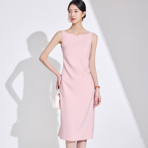 Vestido Maxi Primavera 2025 Estilo Vintage para Mujer, Cuello con Volantes Asimétrico, Versátil, Camiseta Corta, Talla Única, Color Sólido, Chifón Natural - Product Image 4