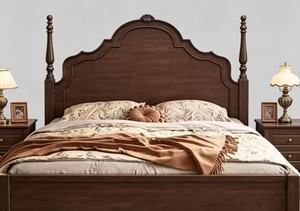 Premium Queen Size Solid Wood Spindle <b>Bed</b> With Carved Curved Headboard For Vintage Bedroom - Product Image 5
