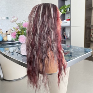 Perruque frontale sans colle 13x4 en fibre haute température, bouclée crépue, rouge blond mélangé couleur 99J, 26 pouces, densité 130% - Product Image 4