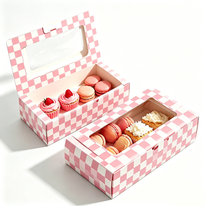 Caja de Pastelería a Cuadros Rosa de Grado Alimenticio <span class=keywords><strong>al</strong></span> <span class=keywords><strong>por</strong></span> <span class=keywords><strong>Mayor</strong></span>, Caja Desechable para <span class=keywords><strong>Donuts</strong></span>, Galletas, Macarons, Caja de Embalaje para Panadería con Ventana - Product Image 2