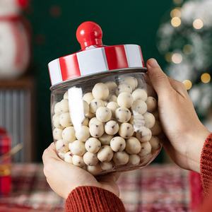 क्रिसमस सजावट ढक्कन गोल आकार भोजन नट्स कैंडी कंटेनर पारदर्शी ग्लास जार कैनिस्टर ग्लास भंडारण बोतल कोई समीक्षा नहीं - Product Image 2