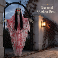 Décoration d'Halloween SIPKLR 59'' : Fantôme suspendu animé avec yeux lumineux et sons effrayants pour jardin et maison hantée