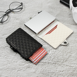 Casekey Premium Diamond Embossed Black Leather Pop up <b>Wallet</b> Portafogli Porta Carte Anti Theft Slim Popup Aluminum Card <b>Holder</b> - Product Image 5