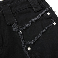 Jeans en denim pour hommes coupe trapèze à jambe large, style streetwear, taille mi-haute, coupe ample, déstructuré, avec détails zippés et ourlets bruts, vente en gros