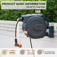 Carrete de manguera de jardín retráctil de goma de 1/2'' Jade Hill R-15 para exteriores, con certificación CNS, rebobinado automático, montado en pared, venta al por mayor