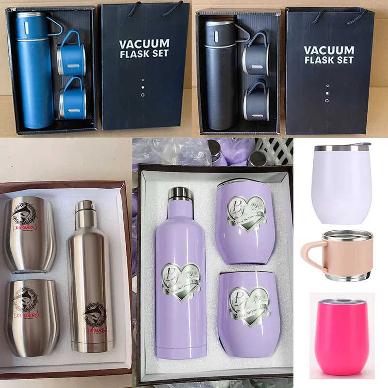 High Quality Business 500 Ml Vacuum Flask Set Corporate Gift Set With Vacuum Flask Black Gift Box business Thermoses Mug white