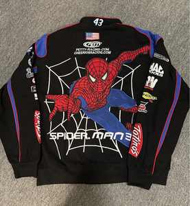 Giacche da Corsa Vintage da Uomo con Grande Ricamo a Ragno Personalizzato, Giacche da Auto da Corsa Nascar Pesanti Retrò <span class=keywords><strong>Oversize</strong></span> in Twill Nero - Product Image 1