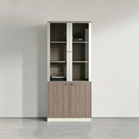 Armoire de classement de bureau en verre et bois de qualité E0, meuble de rangement multi-niveaux sur pied pour documents de bureau