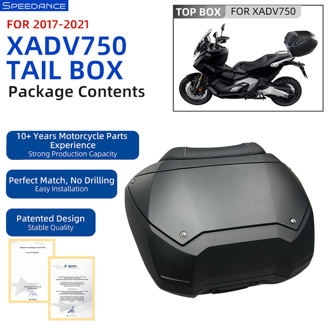 SPD High Quality 50L PP Motorcycle Top Case Tail Trunk Box Fit for Honda XADV750 Waterproof Luggage Storage Box With Rear Rack