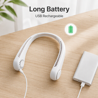 Ventilateur de cou sans pales 2026, portable, mains libres, rechargeable par USB, 3 vitesses, pour extérieur, voiture, hôtel