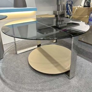 <span class=keywords><strong>Mesa</strong></span> de cristal Foshan, muebles para sala de estar, <span class=keywords><strong>mesa</strong></span> de <span class=keywords><strong>centro</strong></span> redonda, Base SS, <span class=keywords><strong>mesa</strong></span> de té <span class=keywords><strong>baja</strong></span> de dos niveles, salón de vidrio templado - Product Image 4