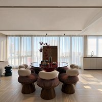 Design d'intérieur élégant pour salle à manger avec éclairage de table personnalisé, aménagement d'espace luxueux pour villa et appartement