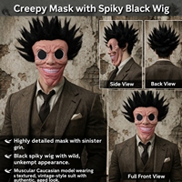 Masque en latex réaliste effrayant avec perruque noire à pointes sauvages, masque d'horreur intégral pour accessoires de costume de fête d'Halloween