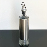 Distributeur d'huile Cruet en verre en acier inoxydable de 500 ml, bouteille avec bec verseur pour huile d'olive et Sauce au vinaigre