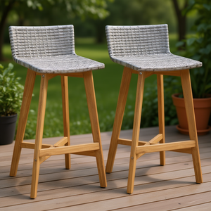 Sillas de bar de madera maciza de acacia, juego de 2 piezas, muebles de patio resistentes a la intemperie para exteriores - Product Image 2