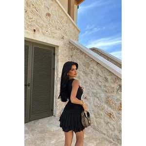 Jacie Mini Elbise Siyah Zarif Halter Kare Yaka İmparatorluk Beli A Kesim Lüks Kulüp Günü Partisi Balo XS 6XL Tek Renk İlkbahar Sonbahar - Product Image 2