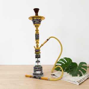 Cachimba de Lujo Egipcia de Acero Inoxidable y Latón Dorado con Torre de Nácar Negro - Product Image 6