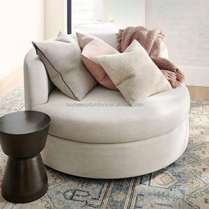 Sillón giratorio individual moderno, silla de sofá redonda giratoria con tapicería de <span class=keywords><strong>tela</strong></span> tecnológica para dormitorio, oficina o sala de estar - Product Image 3