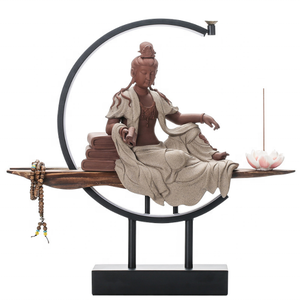 42*41*10cm Led Light Purple Sand Smoke Waterfall Sticks <strong>Holder</strong> Zen Ceramic Buddhha Backflow Incense Burner with Lamp Decor - Product Image 1