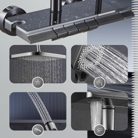 SANIVITAL OEM Système de douche de luxe en aluminium spatial gris anthracite avec clavier piano en verre, affichage numérique LED et mitigeur de douche à effet pluie