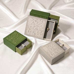 Juego de Empaque de Joyería de Lujo en Verde <span class=keywords><strong>Esmeralda</strong></span> con Logotipo Personalizado, Caja Rígida con Cajón y Bolsa a Juego para Collar y Anillo, Venta al Por Mayor - Product Image 2