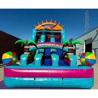 Toboggan aquatique gonflable commercial à double voie Huawii TIKI avec piscine pour la location événementielle