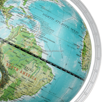 Globe océanique multilingue durable de 20cm en PVC bleu + carte physique en métal pour l'enseignement de la géographie en classe ressource éducative