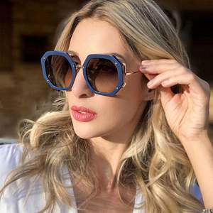 Lunettes de soleil pour femmes, logo personnalisé, nouvelle mode vintage, luxe, verres dégradés, UV400, surdimensionnées, hexagonales - Product Image 1