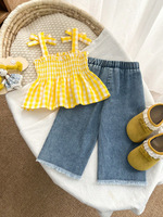 Ensemble d'été pour bébé fille de 0 à 3 ans : veste sans manches en coton avec nœud et jupe + pantalon en jean imprimé